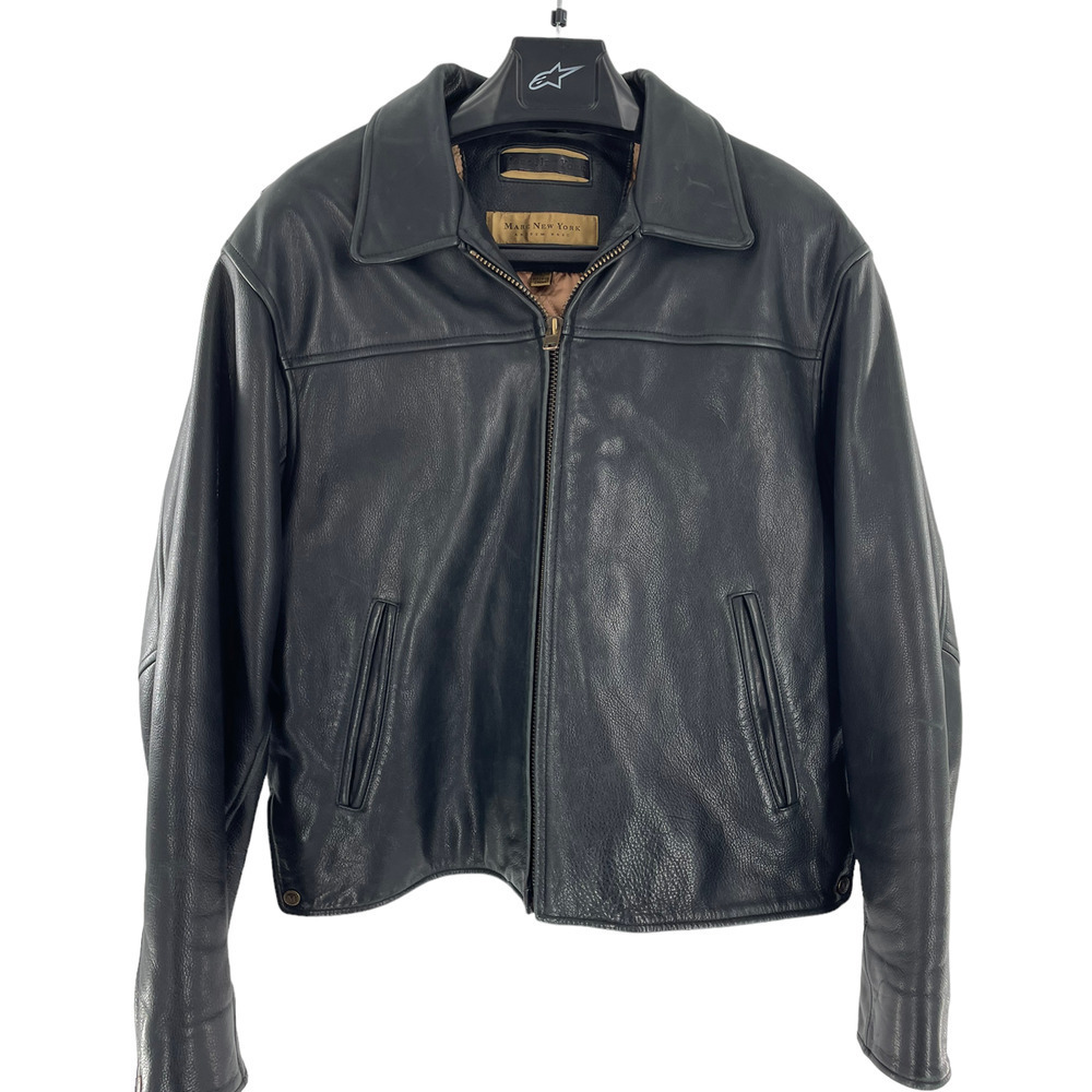 Marc New York Men Long Sleeve Leather  Moto jacket Collar Neck Size L Black